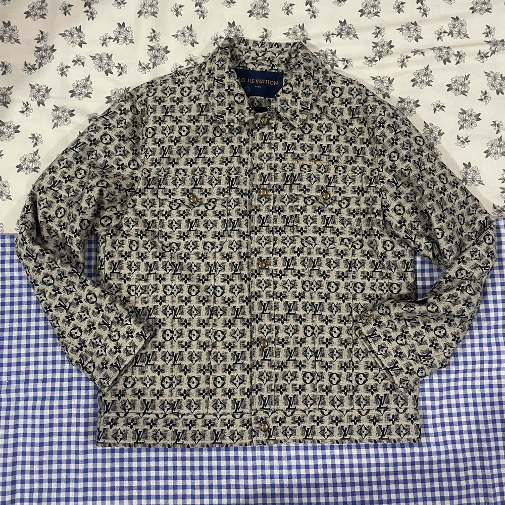 Louis Vuitton Monogram Print Denim Jacket - Black & Cream